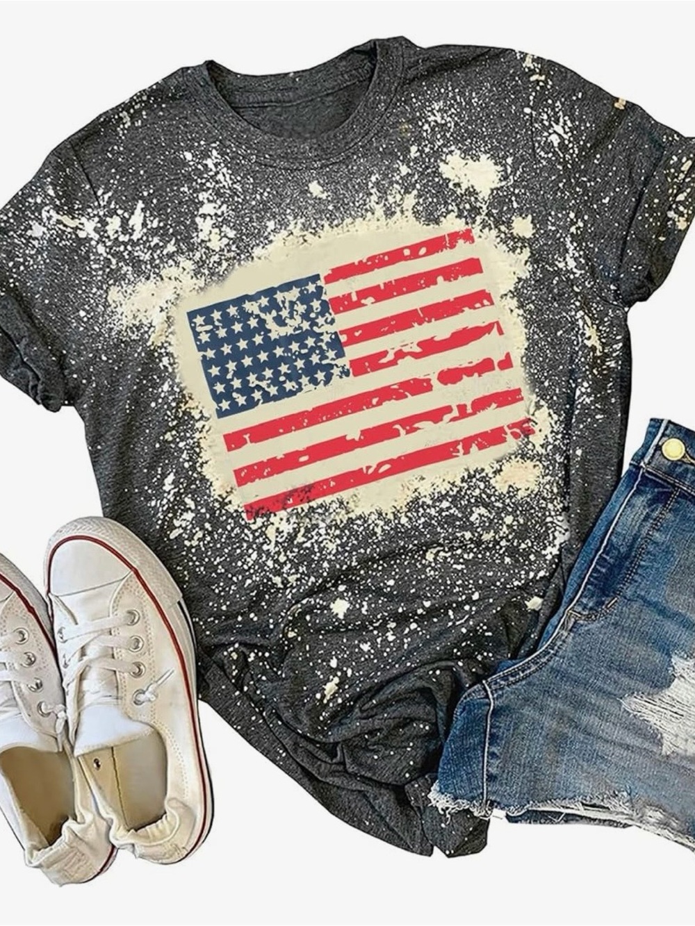 Women's Charcoal Splatter American Flag Short Sleeve Tee